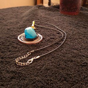 Marbled in sky blue tribal pendant earth swirls with adjustable rope chain